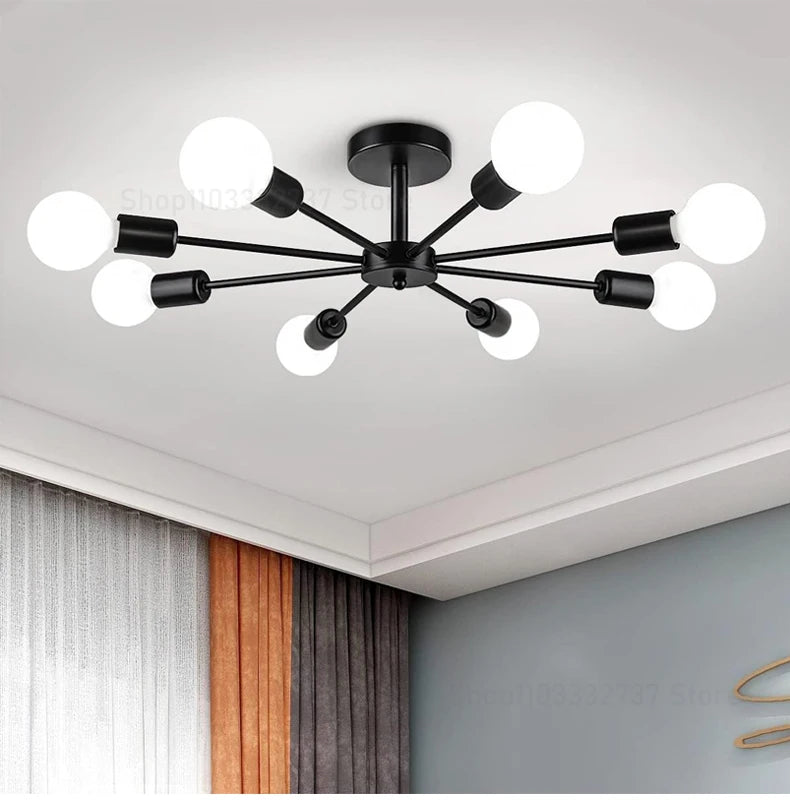 Sleek Black Iron Chandelier for Living Room & Dining Areas