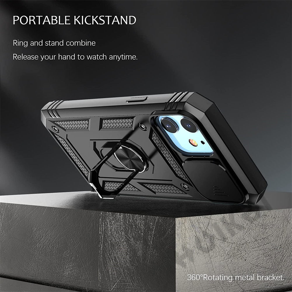 Heavy Duty Case For iPhone 15 14 13 12 Pro Max with Camera 360 Degree Rotate Kickstand Sturdy Shockproof Cover