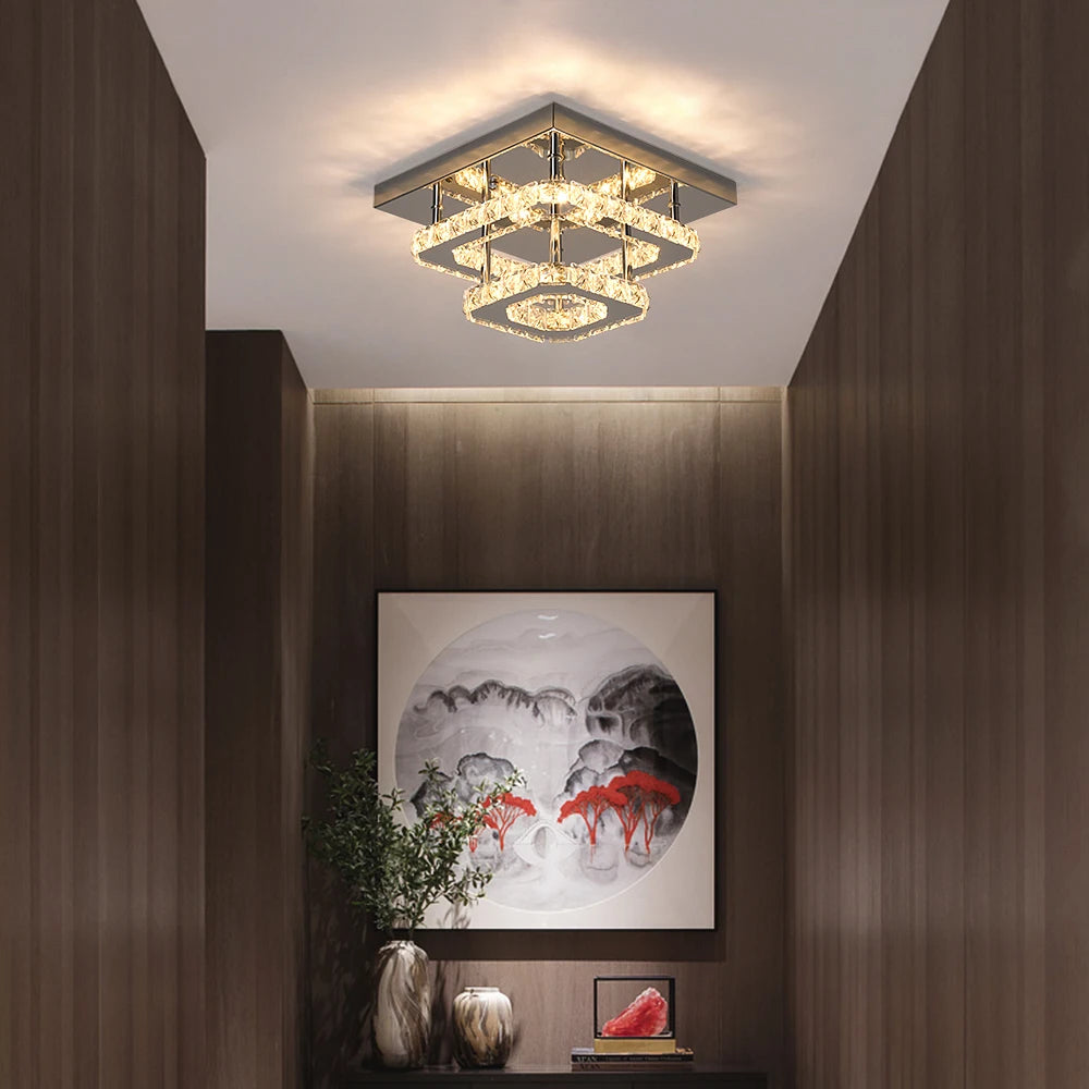 Elegant Crystal Flush Mount LED Ceiling Light – Round & Square Options for Kitchen, Hallway & Foyer