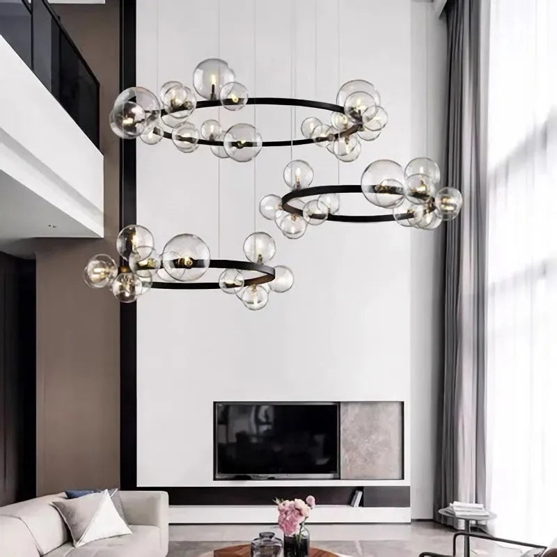 Luxury Nordic Ring Chandelier Glass Ball LED Pendant Light for Kitchen & Living Room Decor