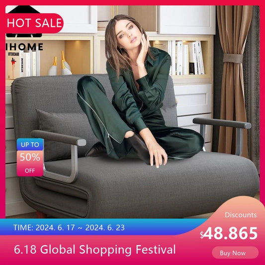 iHOME 65CM Grey Folding Sofa Bed – Compact Reclining Chair for Apartments & Small Spaces, 2024 Drop Shipping