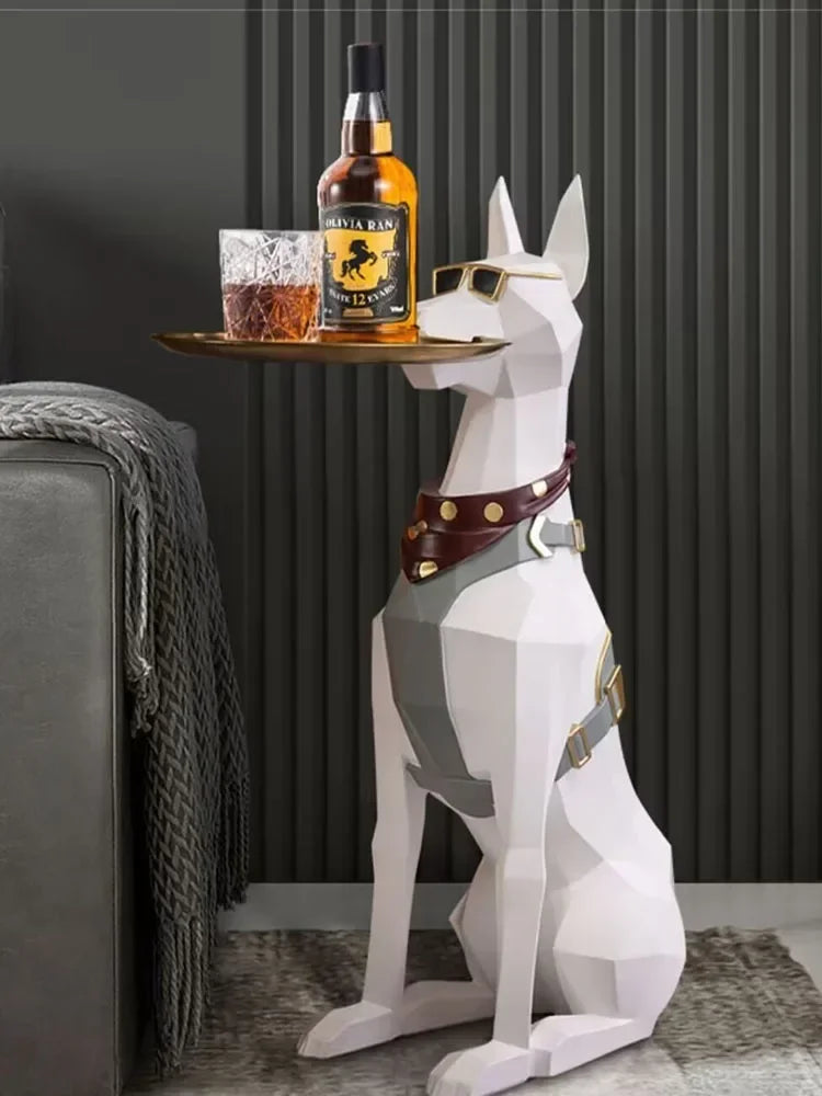 Large Doberman Dog Sculpture – Stylish Home Decoration with Functional Tray Storage