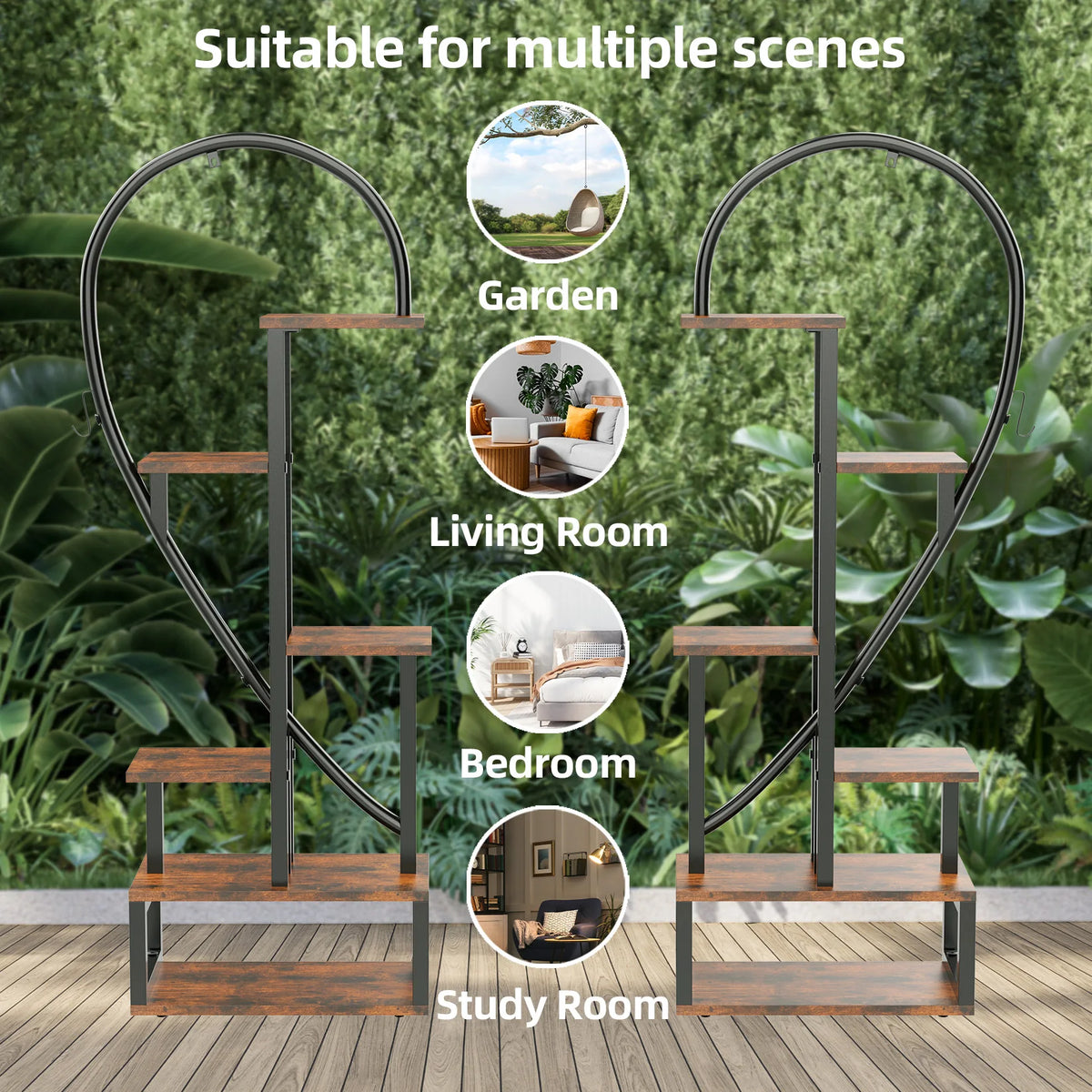 Heartfelt Elegance: 6-Tier Metal Plant Stand – Creative Half Heart Ladder Shelf for Indoor Plants