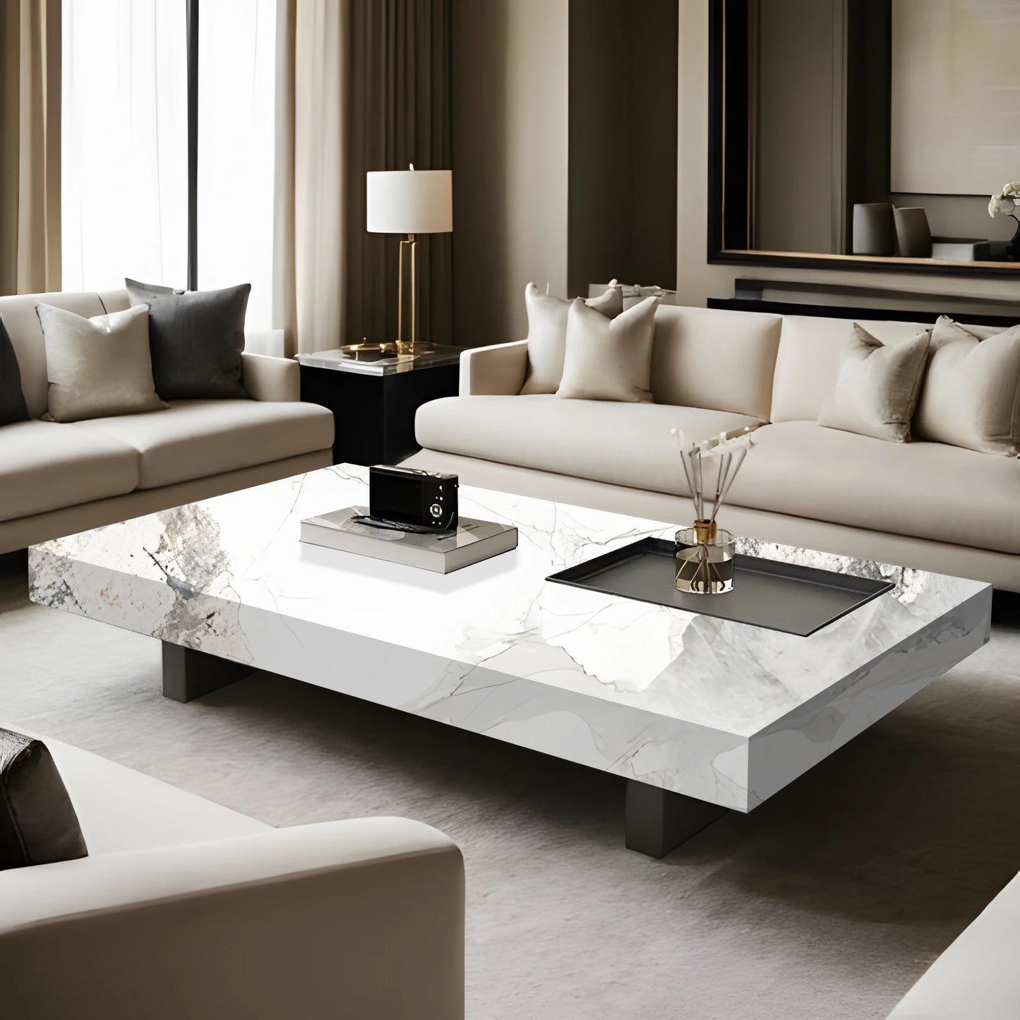 2025 Luxury Marble Pattern Coffee Table – Italian Slate Minimalist Side Table