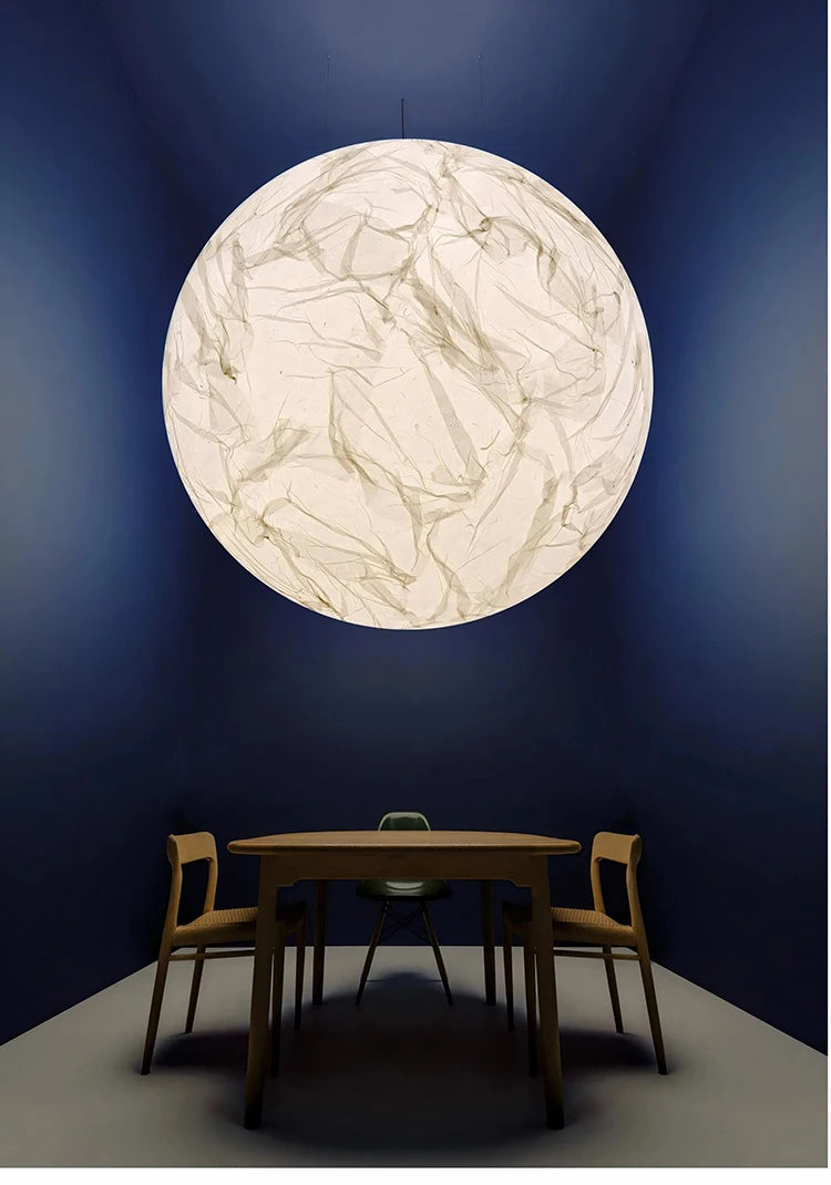 Nordic Moon Chandelier LED Paper Ball Pendant Lamp for Living Room, Bedroom & Kids’ Space Decor