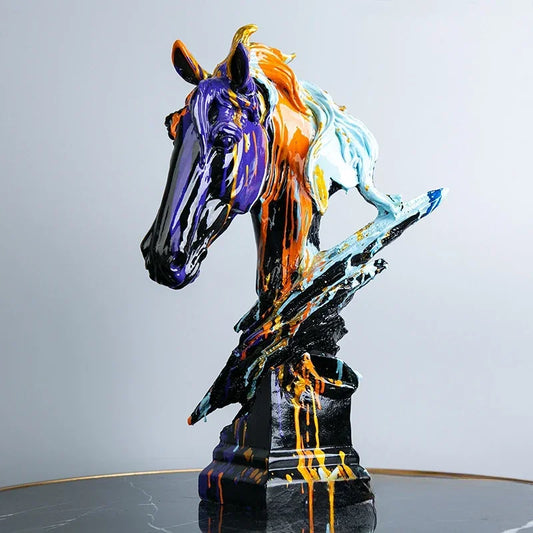 Colorful Nordic Horse Head Sculpture – Perfect Gift for Living Room & TV Cabinet