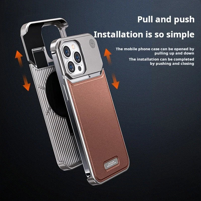 Luxurious Leather & Metal Fusion: Magnetic Aluminum Fragrance Phone Case for iPhone 13, 14, & 15 Pro Max!