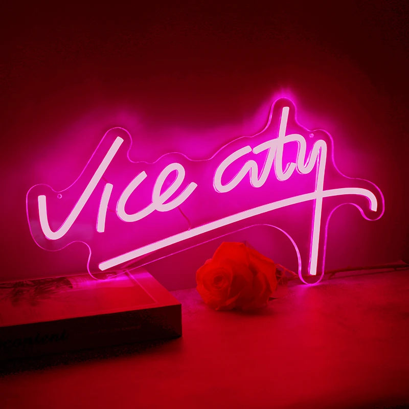 Vibrant Pink Neon Sign: Vice City LED Light for Ultimate Bedroom and Game Room Vibes!
