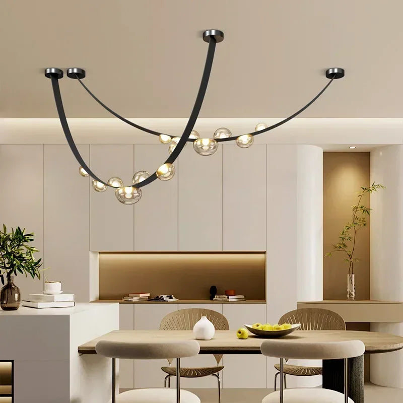 Nordic Leather Pendant Light LED Glass Chandelier for Living Rooms