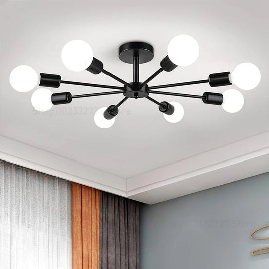 Sleek Black Iron Chandelier for Living Room & Dining Areas