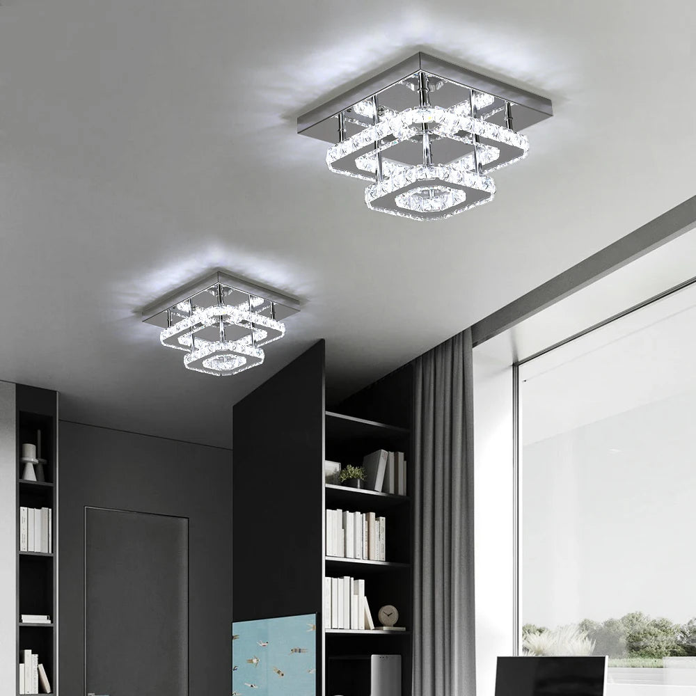 Elegant Crystal Flush Mount LED Ceiling Light – Round & Square Options for Kitchen, Hallway & Foyer