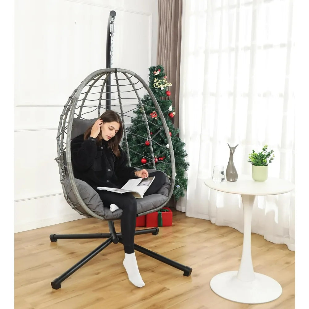 Luxury Lounge: Egg Chair with Stand & Hanging Nest – Washable Cushions and 350LBS Capacity!