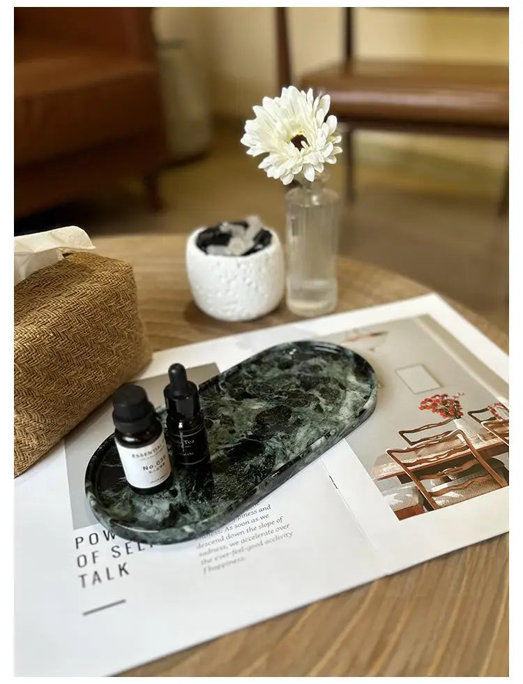 Luxury Marble Bathroom Tray Elegant Natural Stone Vanity & Cosmetic Organizer