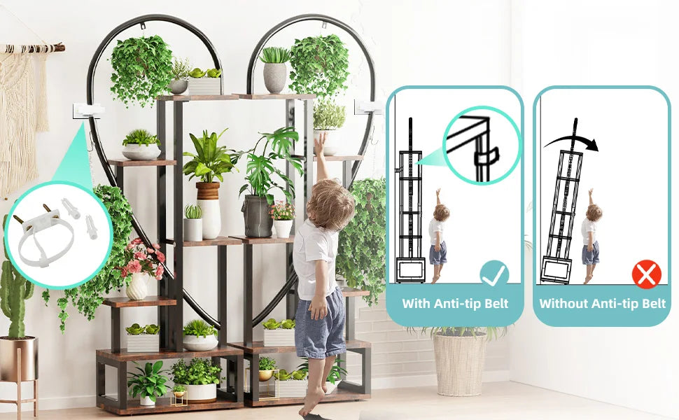 Heartfelt Elegance: 6-Tier Metal Plant Stand – Creative Half Heart Ladder Shelf for Indoor Plants
