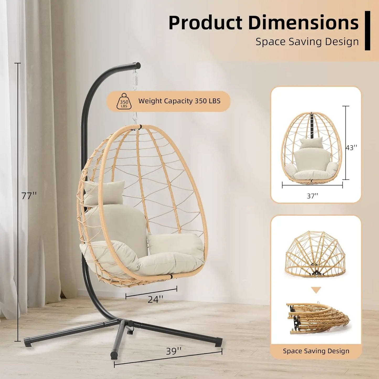 Luxury Lounge: Egg Chair with Stand & Hanging Nest – Washable Cushions and 350LBS Capacity!