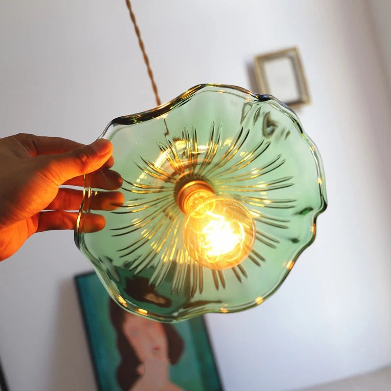 Brighten Up Your Space: Vibrant LED Pendant Light with Colorful Glass & Copper - Perfect for Bedrooms, Living Rooms, and Bars