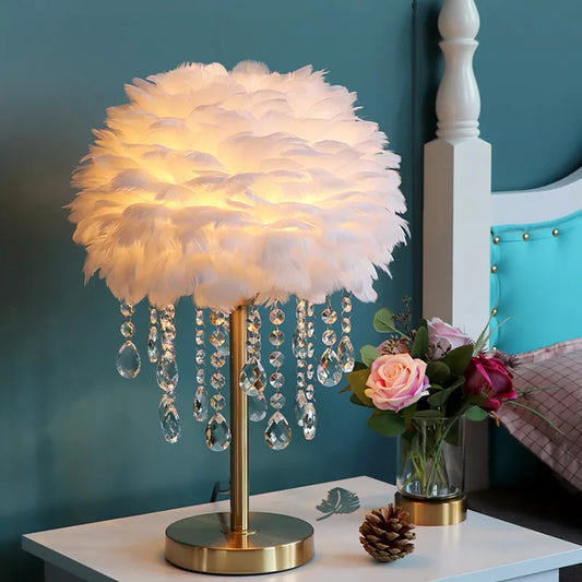 Luxury Nordic Feather Crystal Table Lamp For Home