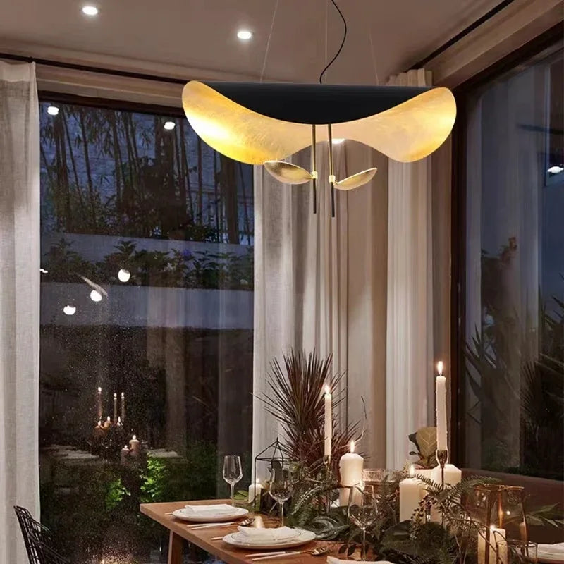 Modern Curved Chandelier French Hat Art Design LED Pendant Light for Living Rooms & Restaurants