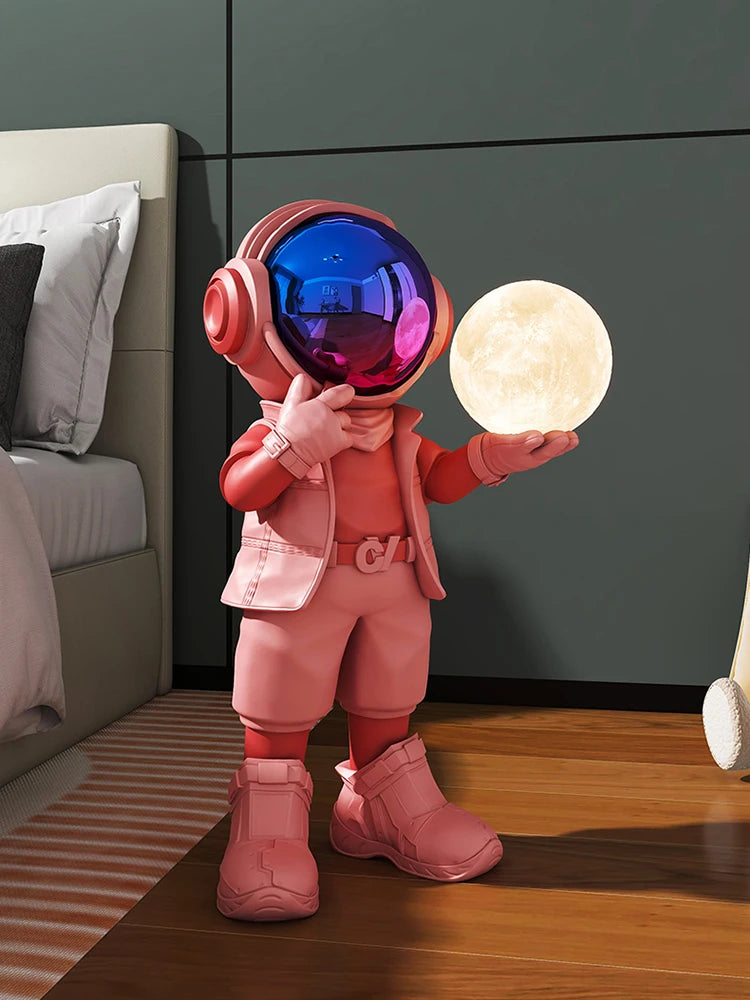 Luminous Astronaut Statue with Tray – Modern Resin Sculpture for Living Room & Floor Décor