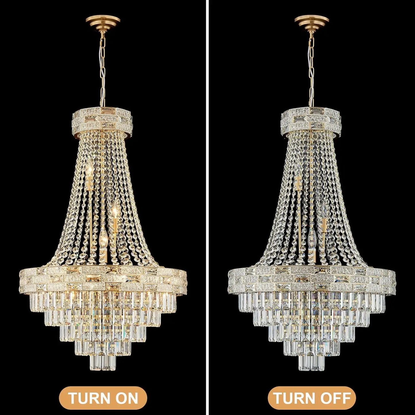 Modern Gold Crystal Chandelier Large LED Pendant Light Perfect for Dining Rooms & Living Spaces