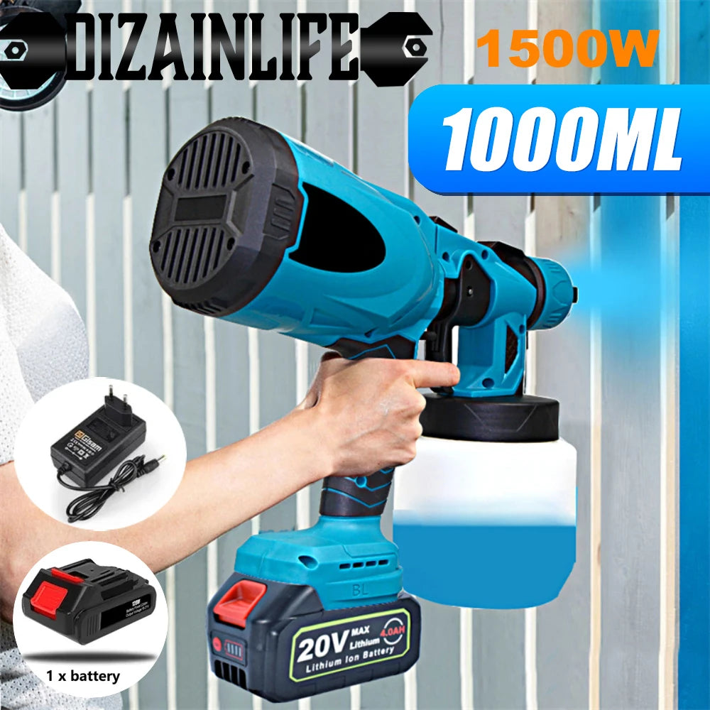 1000ML High-Power Cordless Electric Spray Gun: HVLP Paint Sprayer for Auto, Furniture & Steel Coating | Compatible with Makita 18V Battery