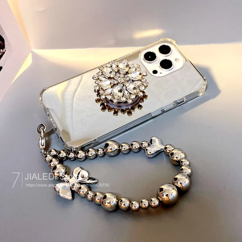 Sparkle and Shine: Shockproof Rhinestone Holder Mirror Case for iPhone 17 Pro Max/16/15/14 Pro