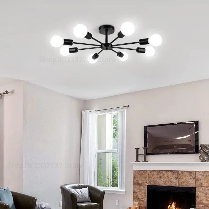 Sleek Black Iron Chandelier for Living Room & Dining Areas