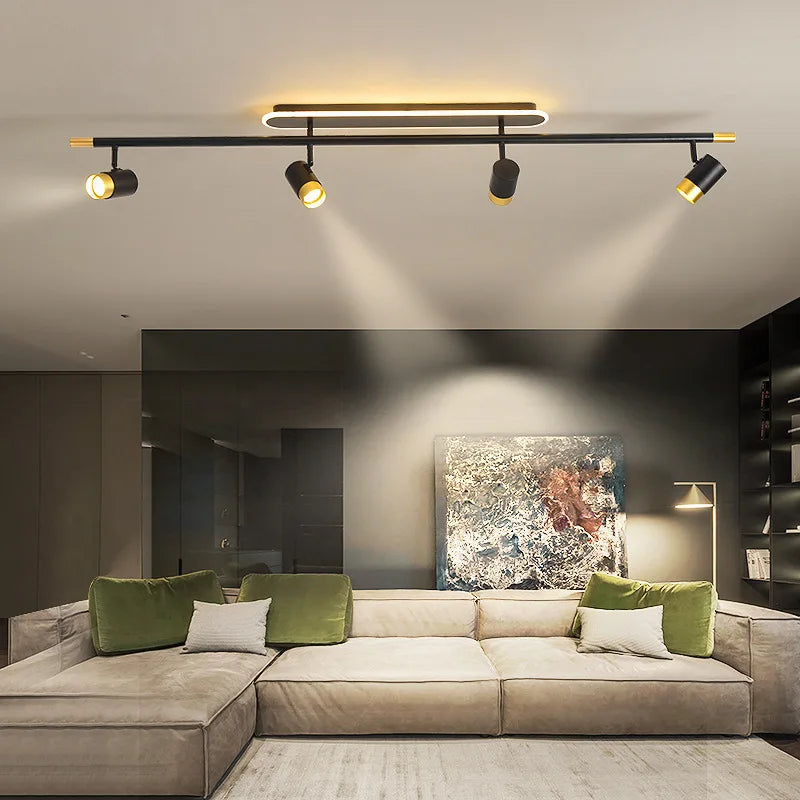 Nordic LED Chandelier with Spotlights – Sleek Strip Ceiling Lamp for Living Room, Bedroom & Balcony