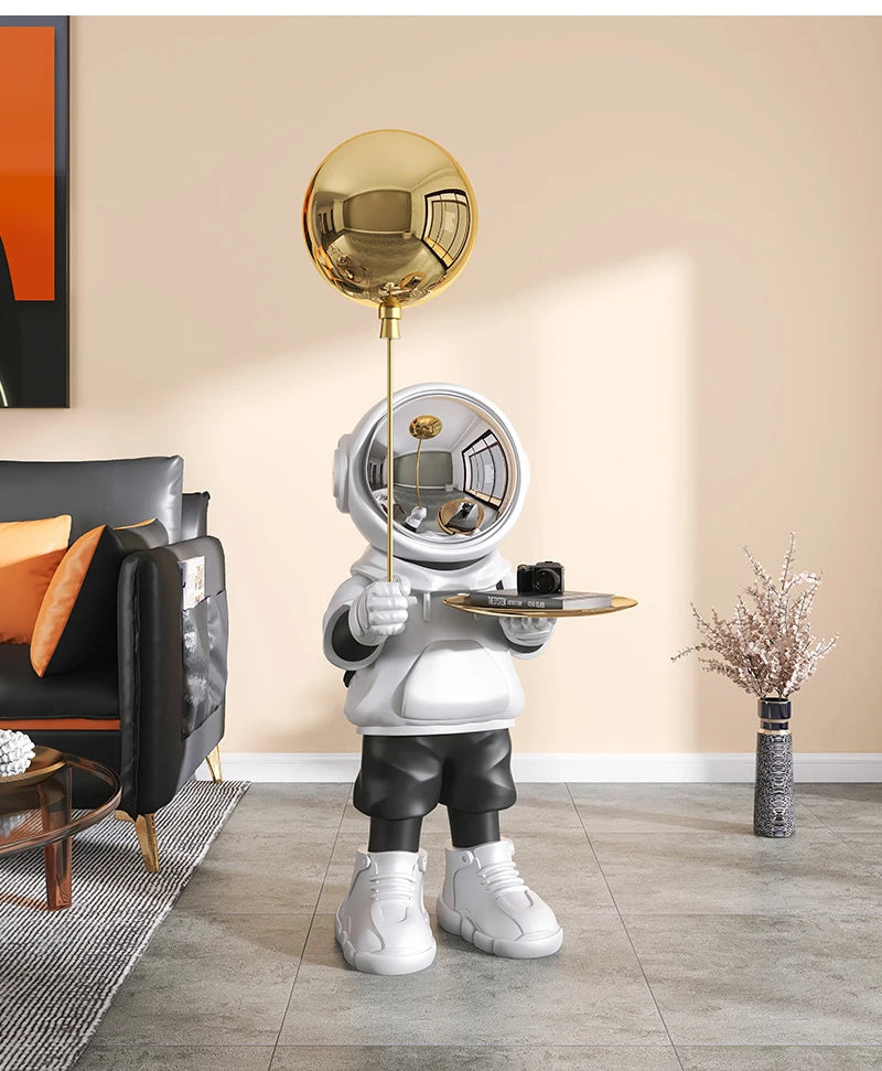Nordic Astronaut Statue Floor Lamp & Tray – Modern Home Decor Sculpture for Living Room, TV Stand & Sofa Side Ornament