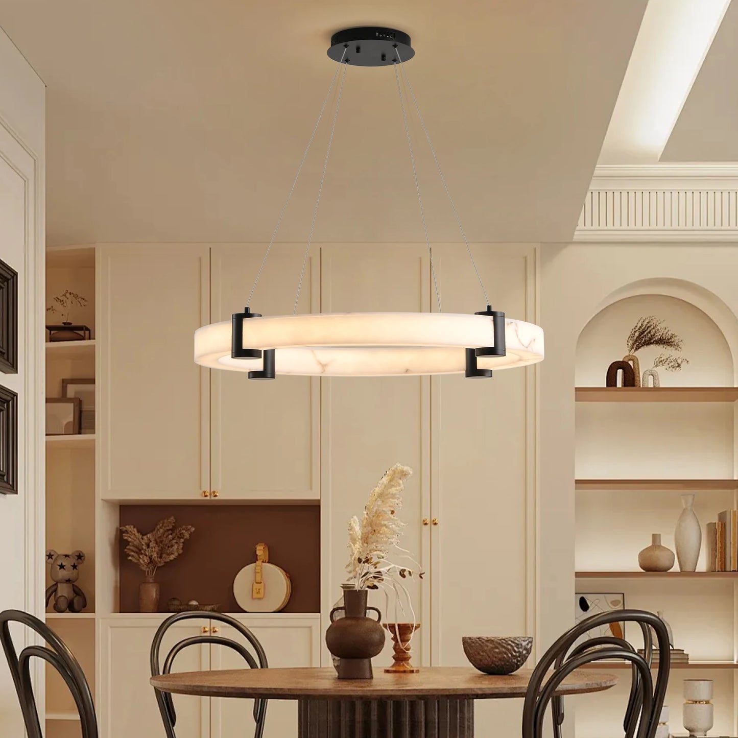 Luxury Resin Ring Chandelier – 23.6” Round LED Pendant for Living Rooms & Dining Areas