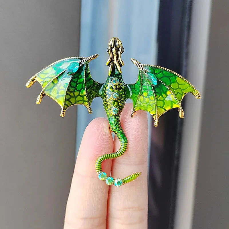 Premium Enameled Dragon Brooch Custom Diamond Animal Pin