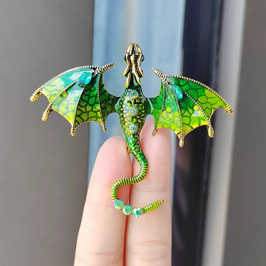 Premium Enameled Dragon Brooch Custom Diamond Animal Pin