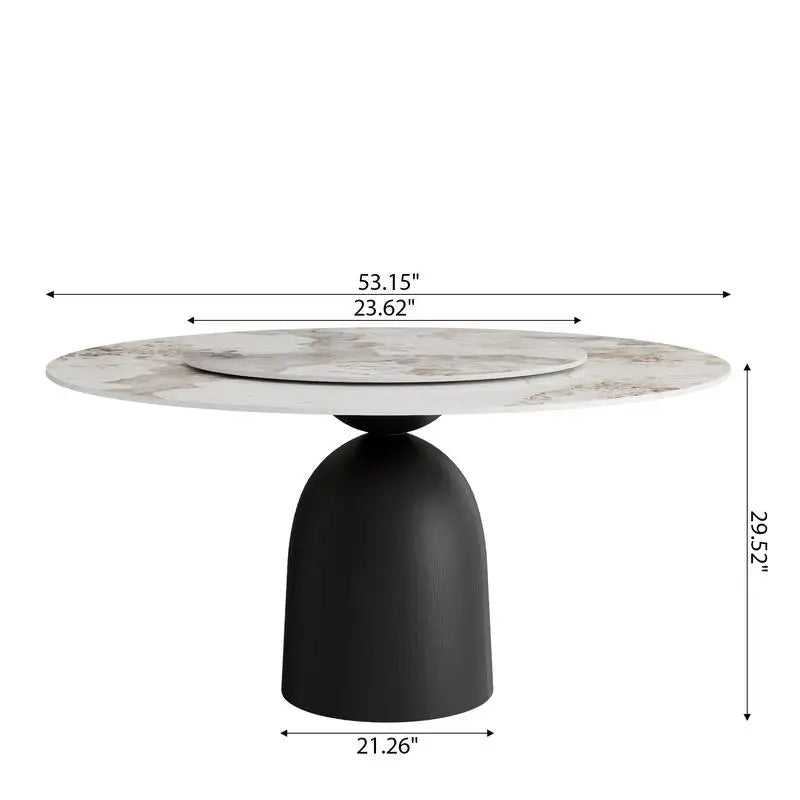 Black Round Dining Table with Sintered Stone Top & Lazy Susan for Living Room