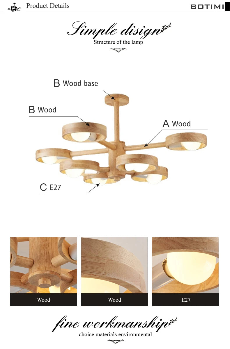 BOTIMI Solid Wood Chandelier for Living Rooms and Bedrooms!
