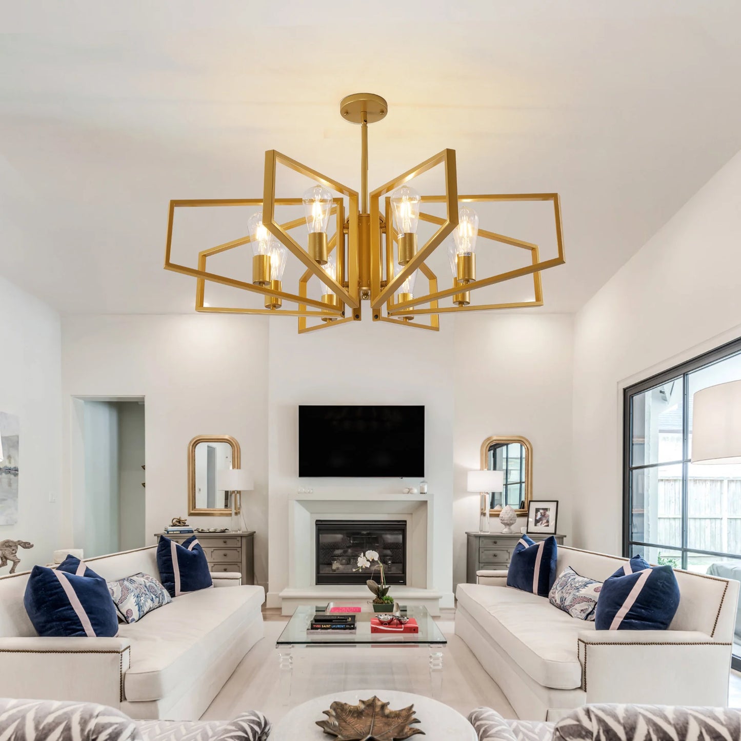 Luxury 8-Light Ceiling Chandelier – Geometric Metal Pendant for Stylish Interiors