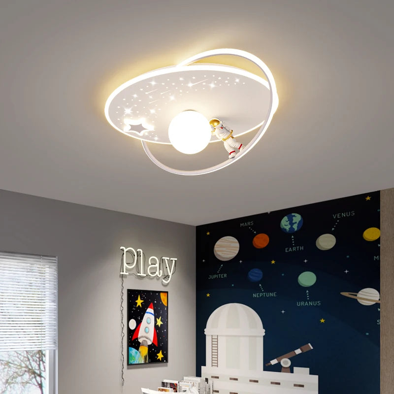 Modern Nordic LED Chandelier with Planets & Astronaut Design for Bedrooms