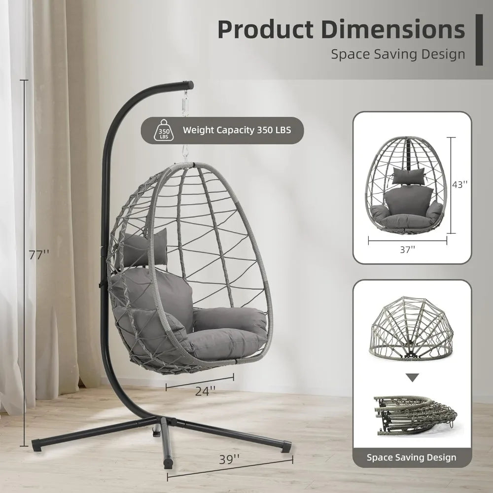 Luxury Lounge: Egg Chair with Stand & Hanging Nest – Washable Cushions and 350LBS Capacity!