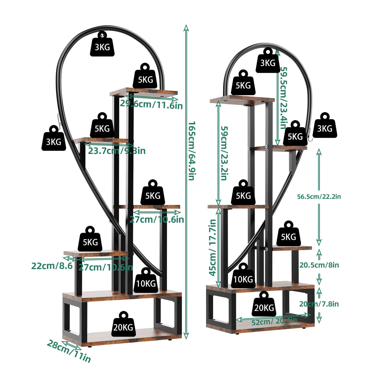 Heartfelt Elegance: 6-Tier Metal Plant Stand – Creative Half Heart Ladder Shelf for Indoor Plants