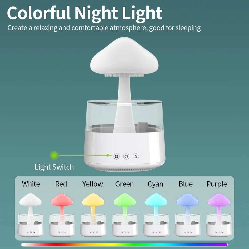 Enchanting Mushroom Rain Humidifier & Aroma Diffuser – Electric Cloud Sound Machine with Colorful Night Lights!
