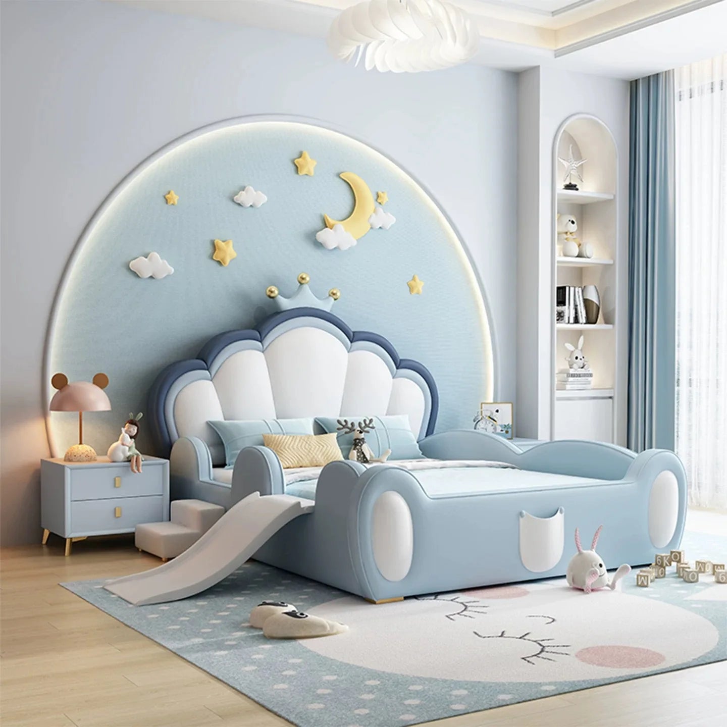 Luxury Queen Size Bed with Slide for Kids Adorable Pink & Blue Designs for Dream Bedrooms