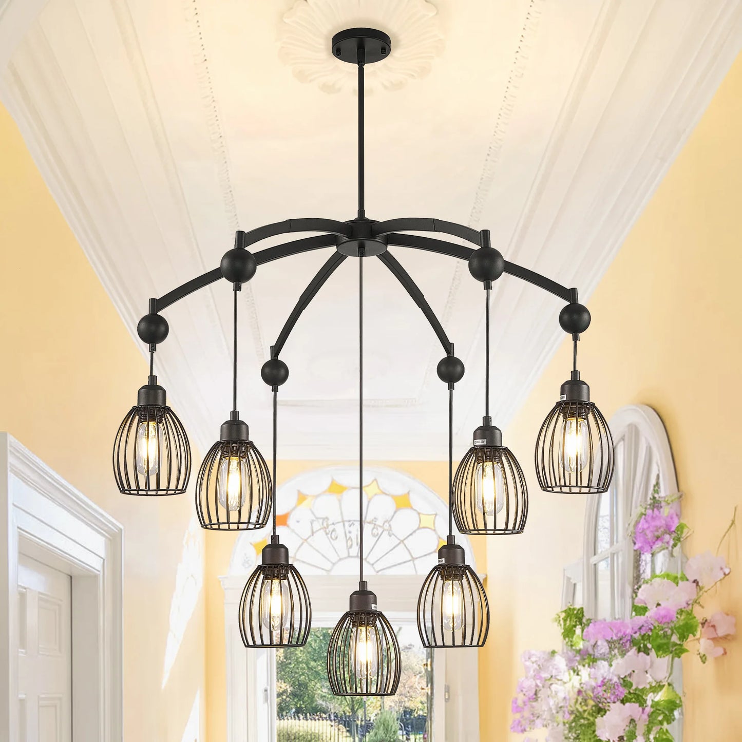Luxury Farmhouse Pendant Light – Adjustable Black Rope Industrial Chandelier for Home