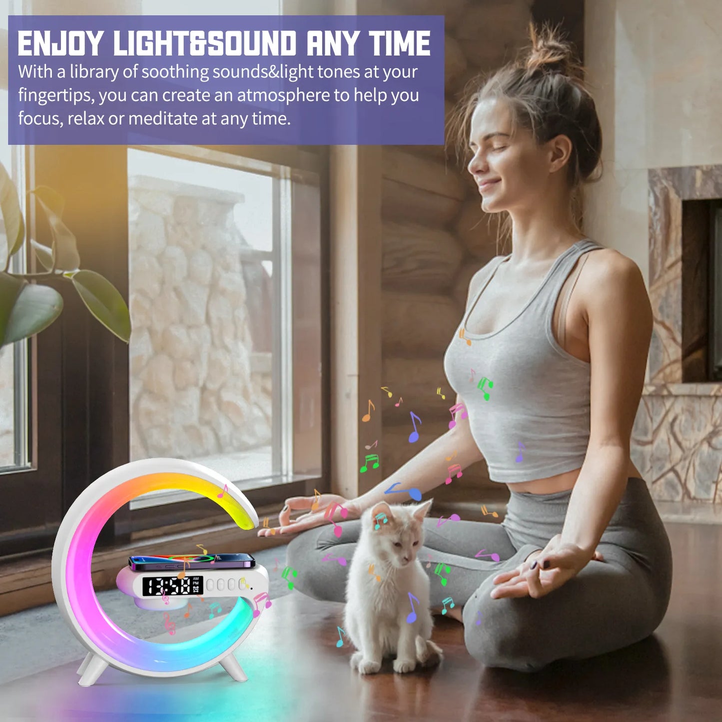 Led Smart Lamp with Alarm Clock, Bluetooth Speaker & Wireless Charging