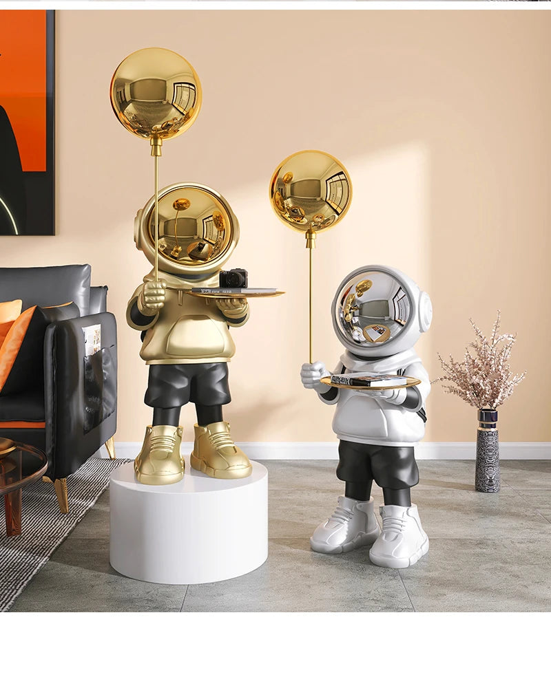 Nordic Astronaut Statue Floor Lamp & Tray – Modern Home Decor Sculpture for Living Room, TV Stand & Sofa Side Ornament