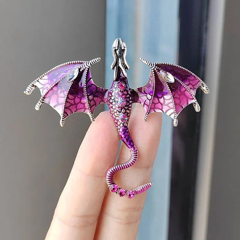 Premium Enameled Dragon Brooch Custom Diamond Animal Pin