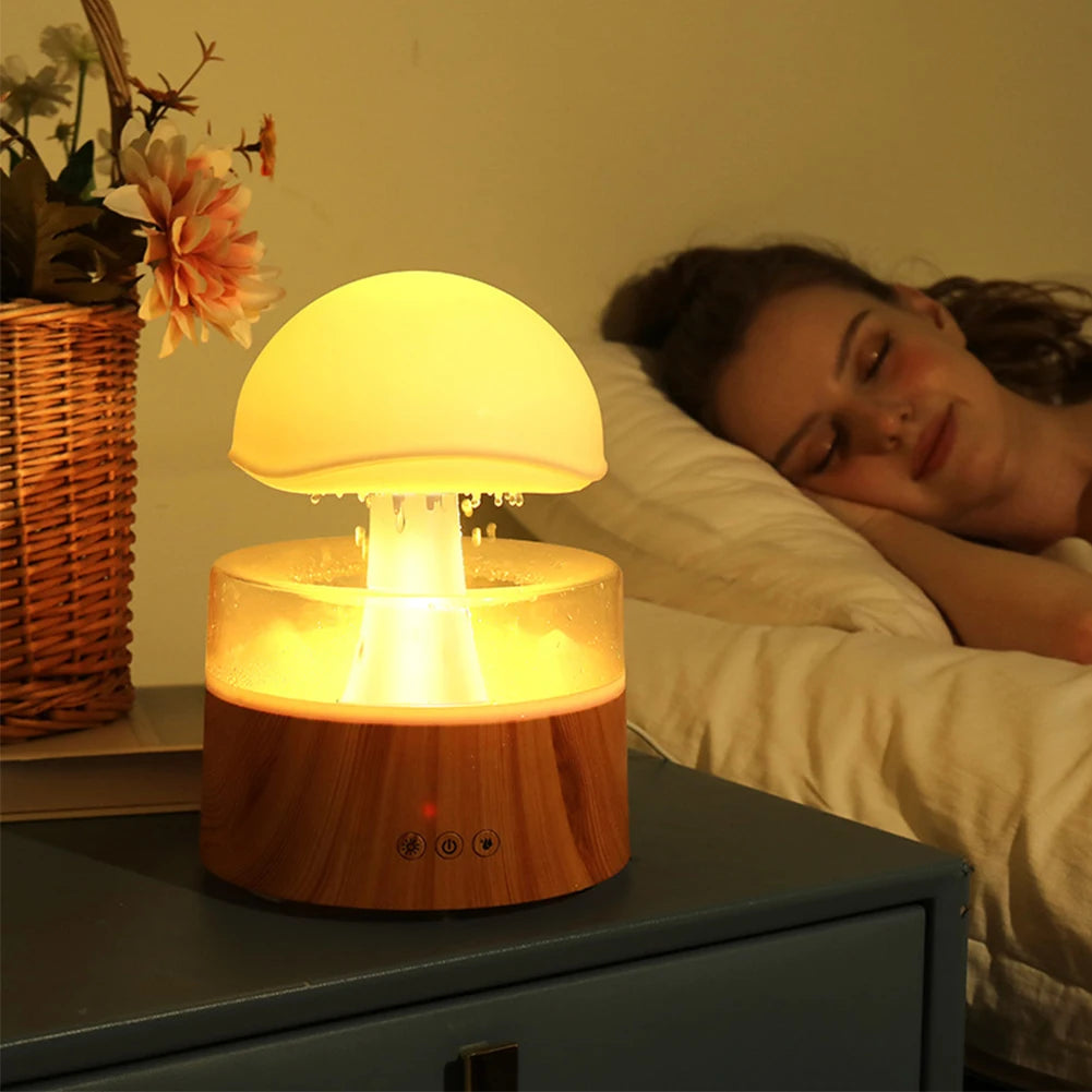 Tranquil Mushroom Air Humidifier & Aromatherapy Lamp – Calming Rain Cloud Diffuser with Soothing Water Sounds & Night Light!