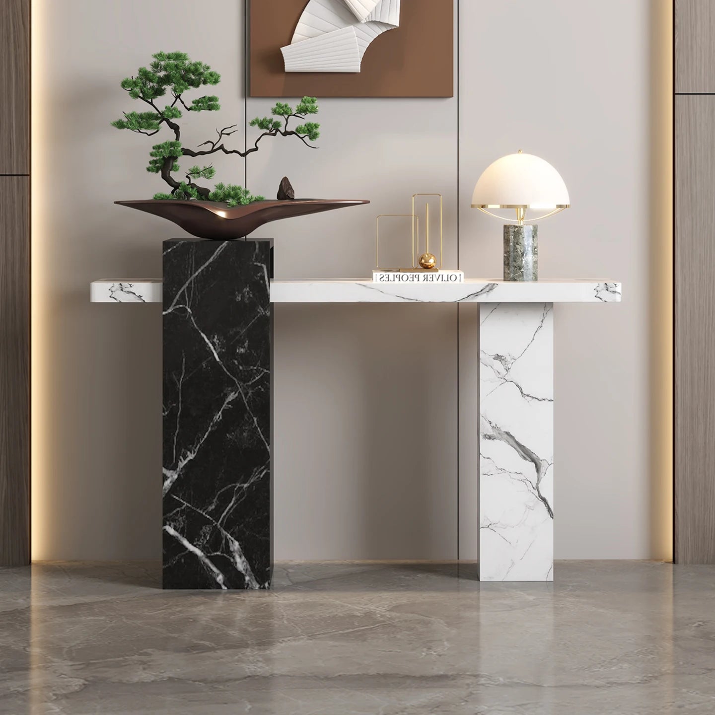 Premium Decorative Marble & Ash Wood Console Table For Foyer, Hallway, Entryway Decor