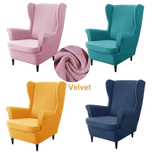 Stretchable Velvet Wingback Armchair Cover with Seat Cushion Cover