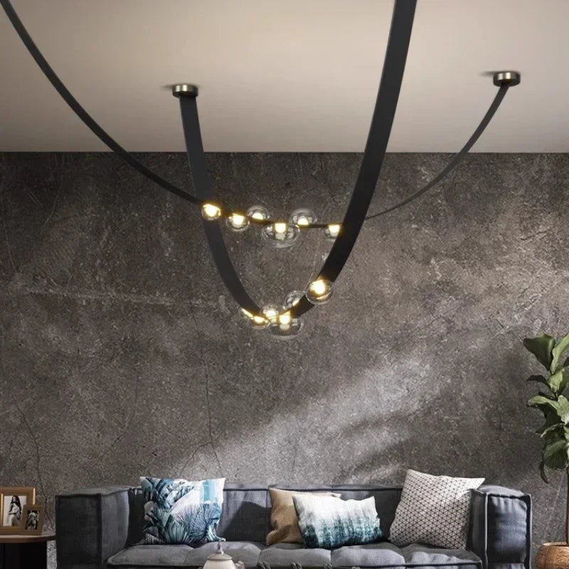 Nordic Leather Pendant Light LED Glass Chandelier for Living Rooms