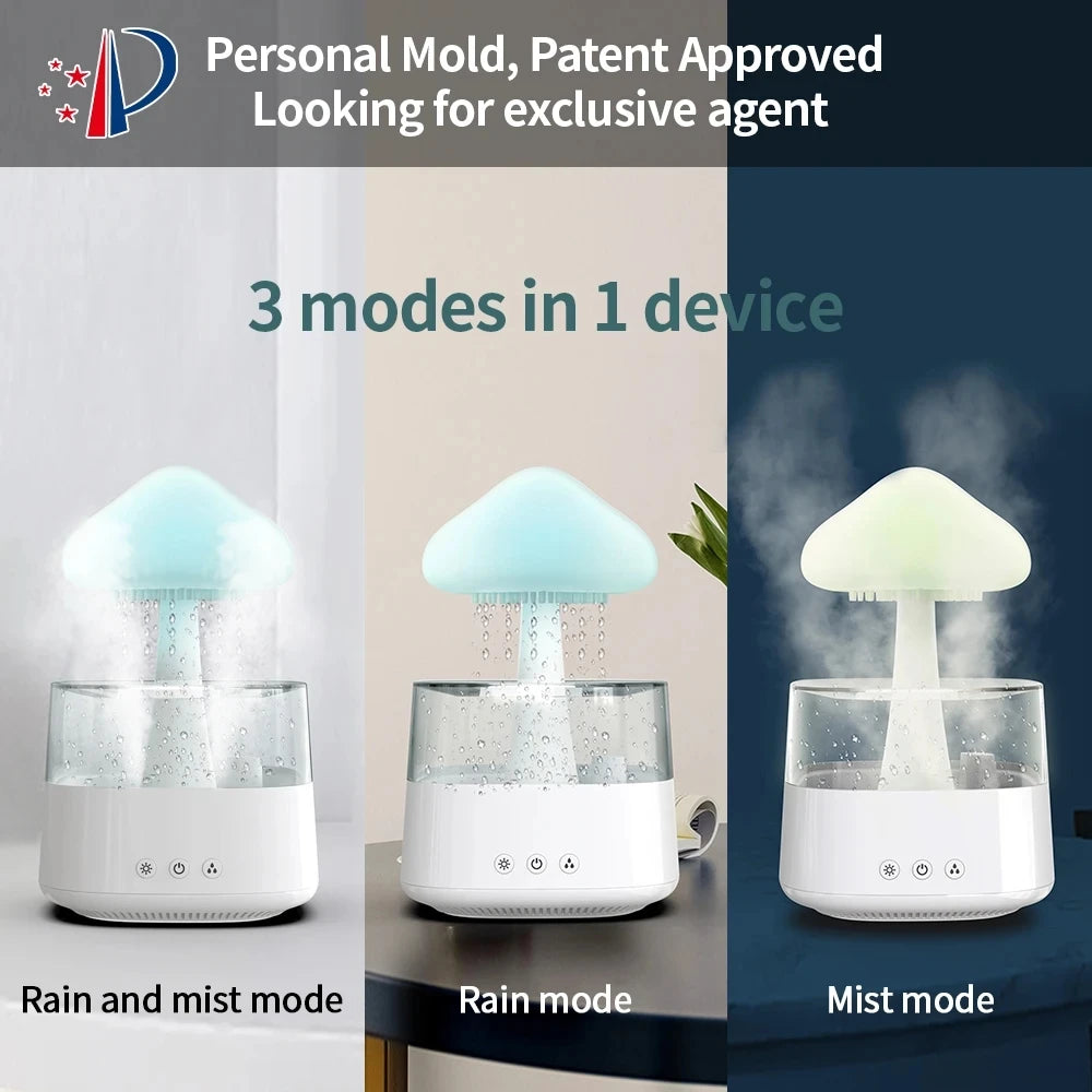 Enchanting Mushroom Rain Humidifier & Aroma Diffuser – Electric Cloud Sound Machine with Colorful Night Lights!