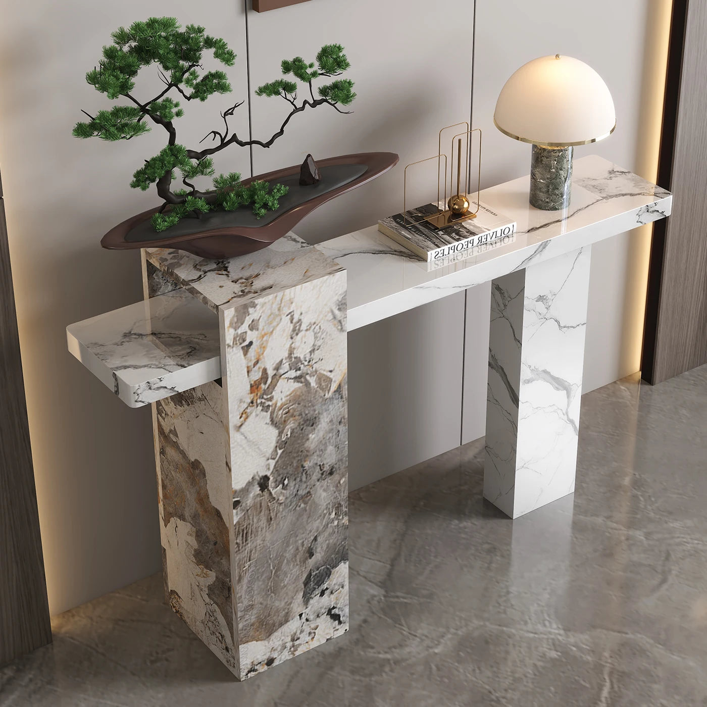 Premium Decorative Marble & Ash Wood Console Table For Foyer, Hallway, Entryway Decor